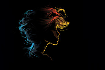 Frauen Gesicht im Seitenprofil als Cartoons Zeichnung in leuchtenden Farben mit Platzhalter, ai generativ