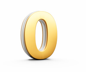 3d Golden Shiny 0 Zero Digit 3d Zero Number Isolated On White Background 3d Illustration
