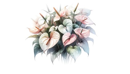 Watercolor illustration of Anthurium flowers