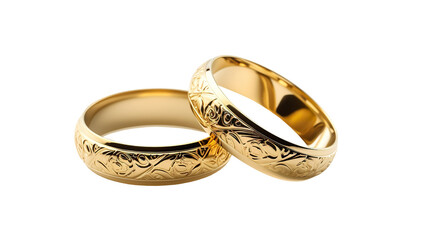 Gold rings for marriage isolated on pure white background