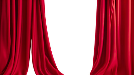 Exquisite scarlet red silk velvet curtains set isolated on transparent background - obrazy, fototapety, plakaty