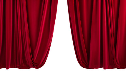 Exquisite scarlet red silk velvet curtains set isolated on transparent background - obrazy, fototapety, plakaty