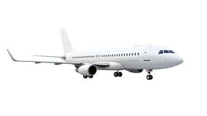 A passenger aeroplane isolated against a clean white background