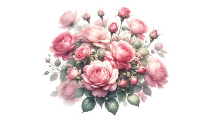 Watercolor illustration of Pink Roses flowers
