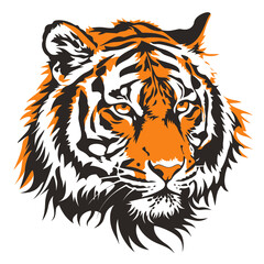 Orange and Black Tiger Logo in Vector Style, To provide a striking and versatile logo design for various branding and marketing needs, showcasing the