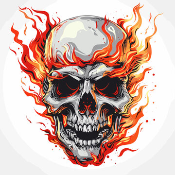 Flame Skull Illustration, To add a touch of fantasy, horror , Svg Vector Clipart