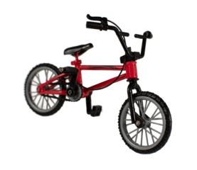 A red bike with a black handlebar and a black seat