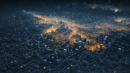 City map illustration, location and technology concept