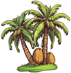 Coconut palms colorful cartoon sticker