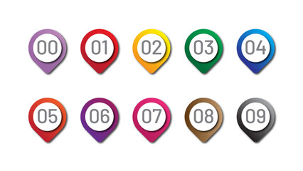 Number bullet point colorful markers 0 to 9 vector. Circular number bullet point from zero to nine. Colorful sale badges.