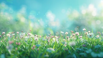 Beautiful spring green grass on bokeh background
