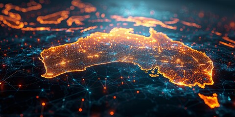 Australia network connectivity, digital map, glowing nodes, futuristic concept, technology, global connection