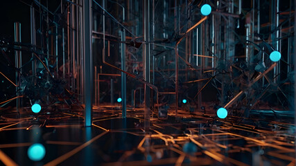 Modern digital abstract 3D background. Can be used in the description of network abilities, technological processes, digital storages, science, education, etc. Copy space. Based on - obrazy, fototapety, plakaty