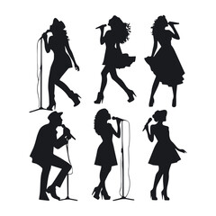 flat design pop singer silhouette collection - obrazy, fototapety, plakaty