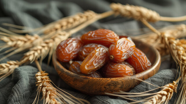 Photo of dates on a wooden plate