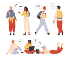 Young people or students, vector on white, illustration in flat style.
