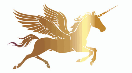 silhouette golden unicorn with wings