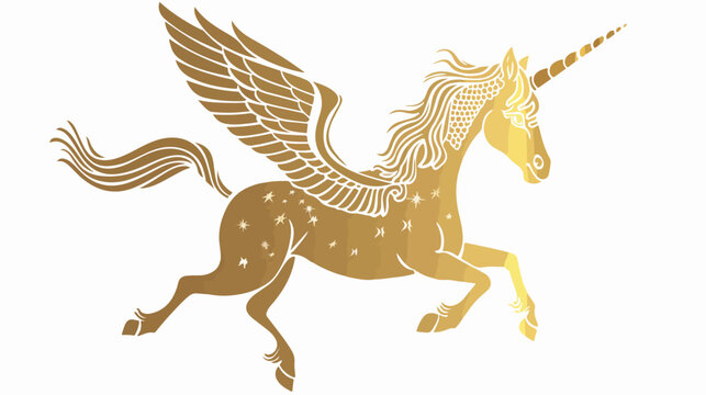 silhouette golden unicorn with wings