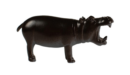 Plastic hippopotamus toy, isolated on white background.