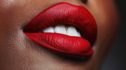 Close-Up of Woman's Mouth with Red Lipstick
