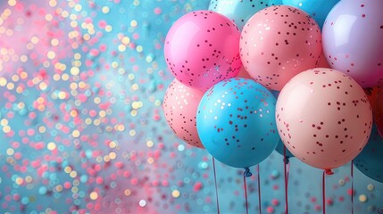 Colorful Balloons and Confetti for Gender Reveal Party or Baby Shower
