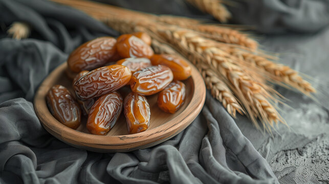 Photo of dates on a wooden plate