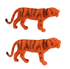 Plastic tiger toy, isolated on white background.