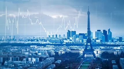 Foto op Canvas Paris business skyline with stock exchange trading chart double exposure, France with Eiffel tower trading stock market digital concept © Roman