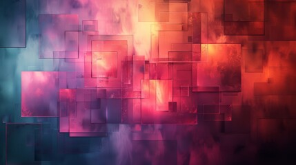 Obraz premium A vibrant abstract artwork with squares and swirling curved lines. The squares are a mix of jewel tones and blues, set against a light-colored background.