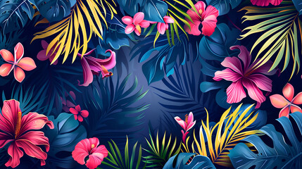 abstract floral background, seamless pattern with tropical leaves