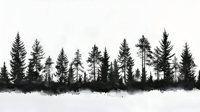 silhouette of a tree, winter forest landscape