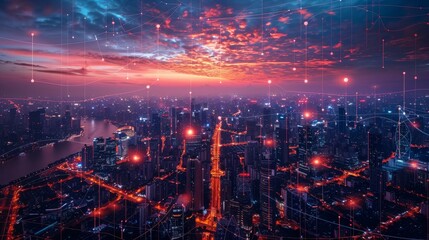 Fototapeta premium A digital metropolis enhanced by 5G connectivity,