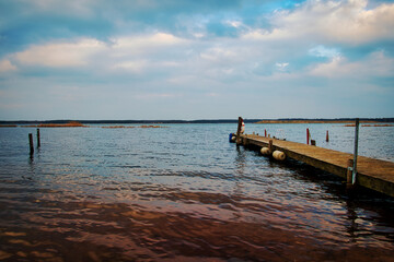 Obraz premium Sunset over the Lake - Landscape - Beautiful - Sunrise over Sea - Colorful - Reed - Clouds - Sky - Sundown - Sun