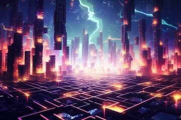 Obraz premium Cybernetic Pulse Adventure: Into the Neon Dreamscape