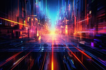Navigating the Pulse of Cybernetic Neon Dreams - obrazy, fototapety, plakaty