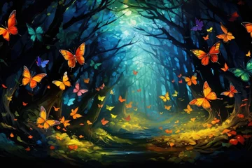 Fototapeten Enchanted Forest Whispers: Radiant Butterfly Haven © Ilsol