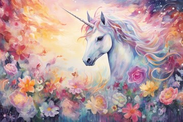Obraz na płótnie Canvas Ethereal Unicorn Realm: Meadow Fantasy Delight