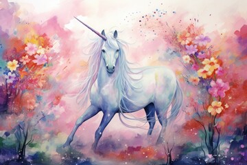 Obraz na płótnie Canvas Dreamy Meadows: Where Ethereal Unicorns Roam