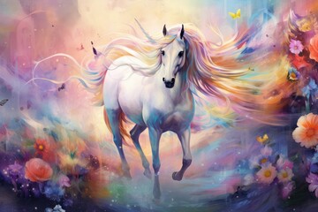 Meadow Magic: Ethereal Unicorn Wonderland - obrazy, fototapety, plakaty