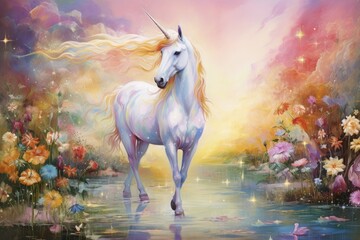 Obraz na płótnie Canvas Ethereal Unicorn Dreamscape: Meadow Fantasies