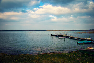 Obraz premium Sunset over the Lake - Landscape - Beautiful - Sunrise over Sea - Colorful - Reed - Clouds - Sky - Sundown - Sun