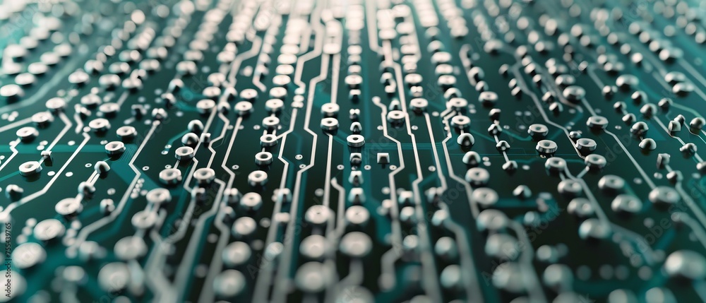 Aufkleber Visualization of Advanced Technology Concept: Circuit Board CPU Processor Microchip Starting Artificial Intelligence Digitalization of Neural Networks and Cloud Computing. Digital Lines Move Data.