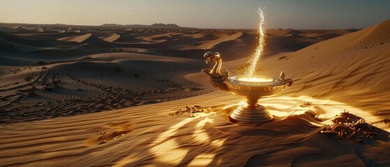 An Amulet of Wishes in the Desert - Genie Emerging