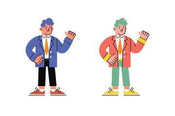 Businessman waving hand flat style illustration