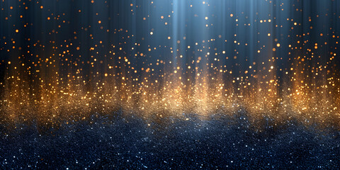 A blue background with a lot of sparkles and a few gold streaks, Luxury light stripe vertical line backdrop