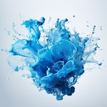 big Splash of shiny blue paint on a clear light blue gradient background