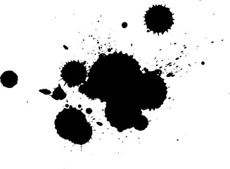 black ink painting dropped splash splatter on white background