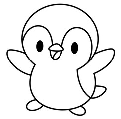 cute Penguin summer beach ocean outline cartoon doodle coloring illustration	
