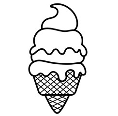 cute summer ice cream cone outline cartoon doodle coloring illustration	
