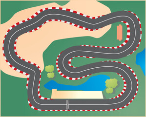 racer track top view cartoon. Racing Track around. cartoon background.eps